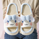 Casa De Verão Mulheres Homens Chinelos De Linho Thi Sole Cartoon Onda Interior Animal Salsas Não Deslizantes Sapatos De Casal Feminino